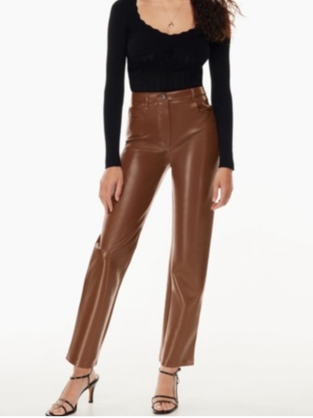 Aritzia Cognac Faux-Leather Straight-Leg Pants